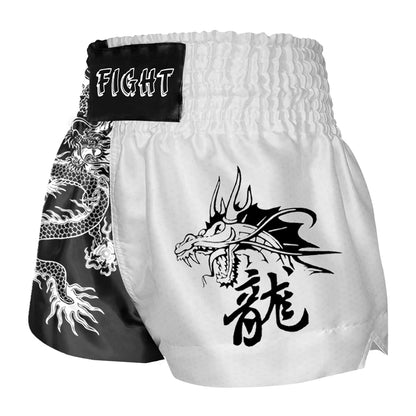 Black & White Dragon Print Fight Muay Thai Shorts